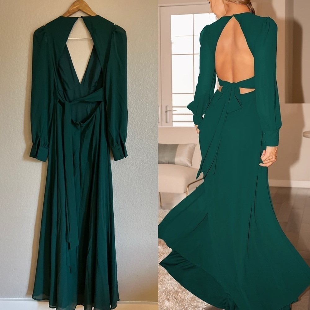 Talk About Divine Hunter Green Long Sleeve Backless Maxi Dress - Picture 4 of 10